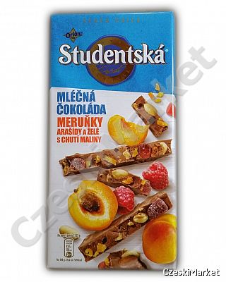 Czekolada Studentska mleczna z morelami, orzechami i galaretką malinową
